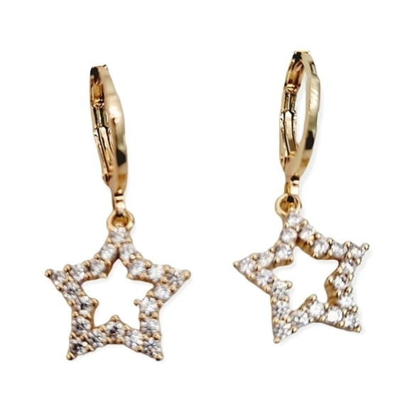 Huggie hoop 16K gold star Rhinestone Festival casual hoop earrings 💖2/$30 - Picture 9 of 15